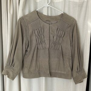 JOIE blue/gray leather jacket silk lined with hook closure size small vintage